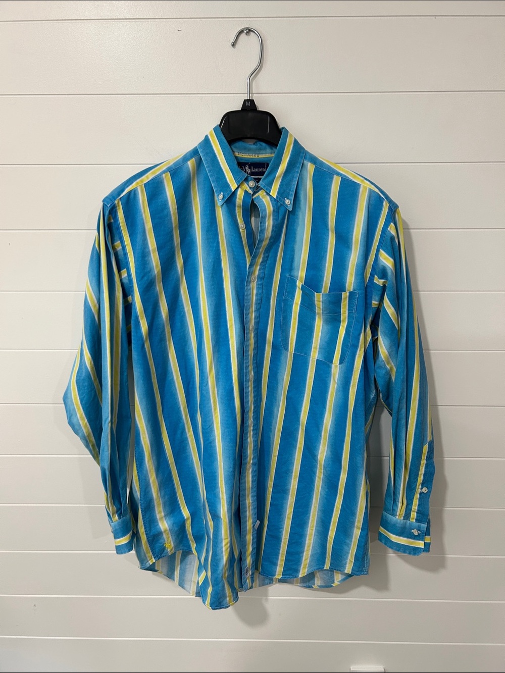 Ralph Lauren Vintage Blue, Yellow & White Vertical Stripe Button-Down Shirt